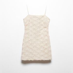Mango Textured Spaghetti Strap Mini Dress in Soft Cream. M. NWT